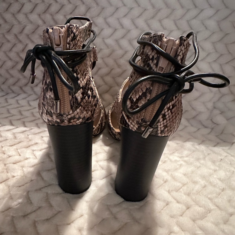 Express Snakeskin Pattern Lace Up Block Heels - image 7